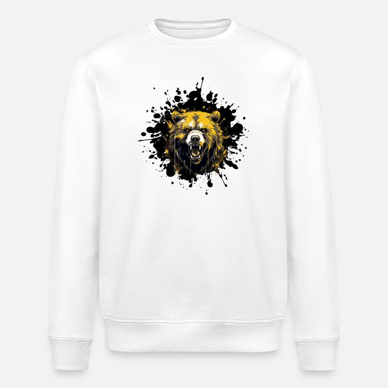 Bär Tier Farbspritzer - Stanley/Stella Unisex Bio-Sweatshirt ROLLER - Weiß