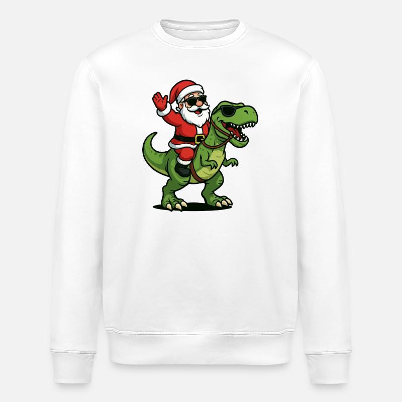 Weihnachts T Rex mit Santa Swag - Stanley/Stella Unisex Bio-Sweatshirt ROLLER - Weiß