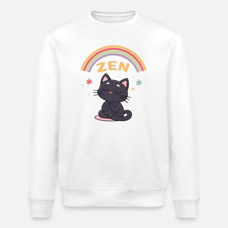 Chat Zen Arc Ciel Méditation - Sweat bio ROLLER Stanley/Stella Unisexe - blanc