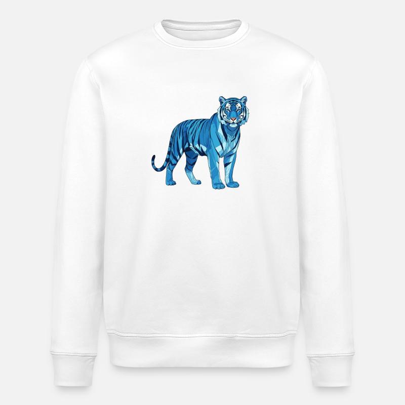 Geometrischer BlauTiger Polygon - Stanley/Stella Unisex Bio-Sweatshirt ROLLER - Weiß