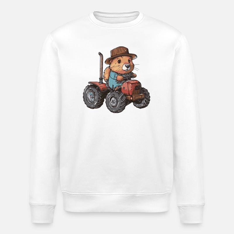 Beaver Tractor Farmer - Stanley/Stella ROLLER Unisex Organic Sweatshirt - white