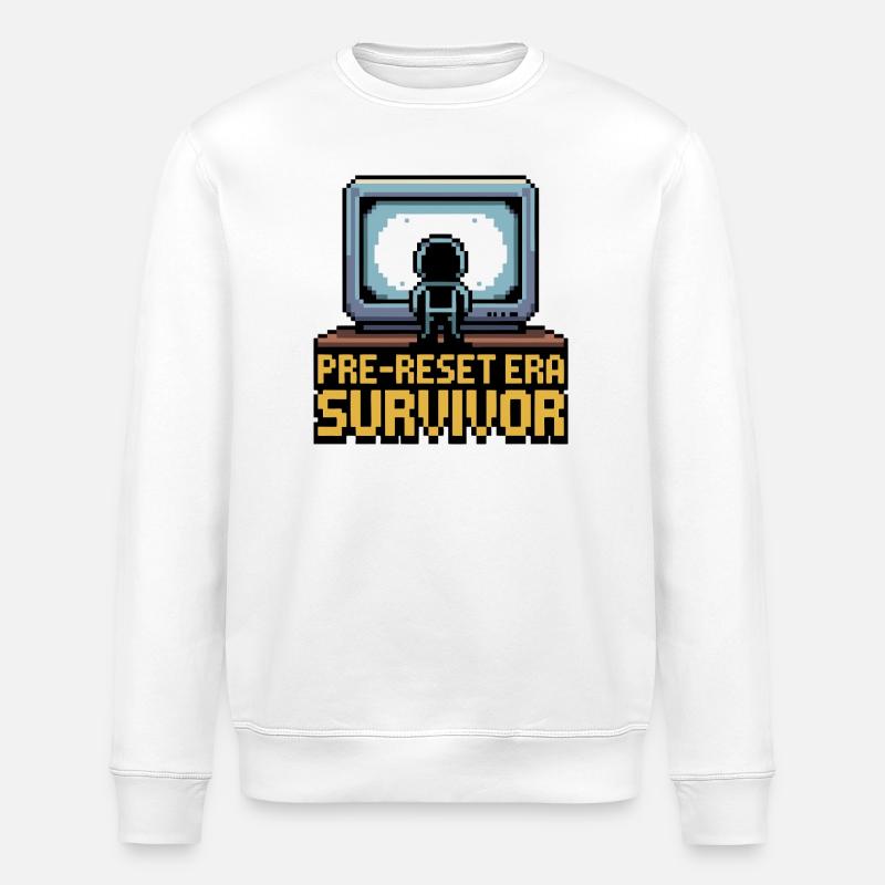 Pre-Reset Era Survivor Pixel Art - Stanley/Stella ROLLER Unisex Organic Sweatshirt - white