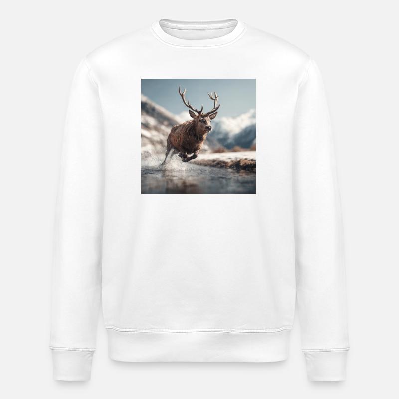 Springender Hirsch in den Alpen - Stanley/Stella Unisex Bio-Sweatshirt ROLLER - Weiß