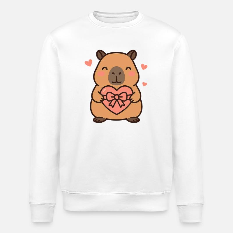 Capybara mit Herzgeschenk – Süßes Valentinsmotiv - Stanley/Stella Unisex Bio-Sweatshirt ROLLER - Weiß