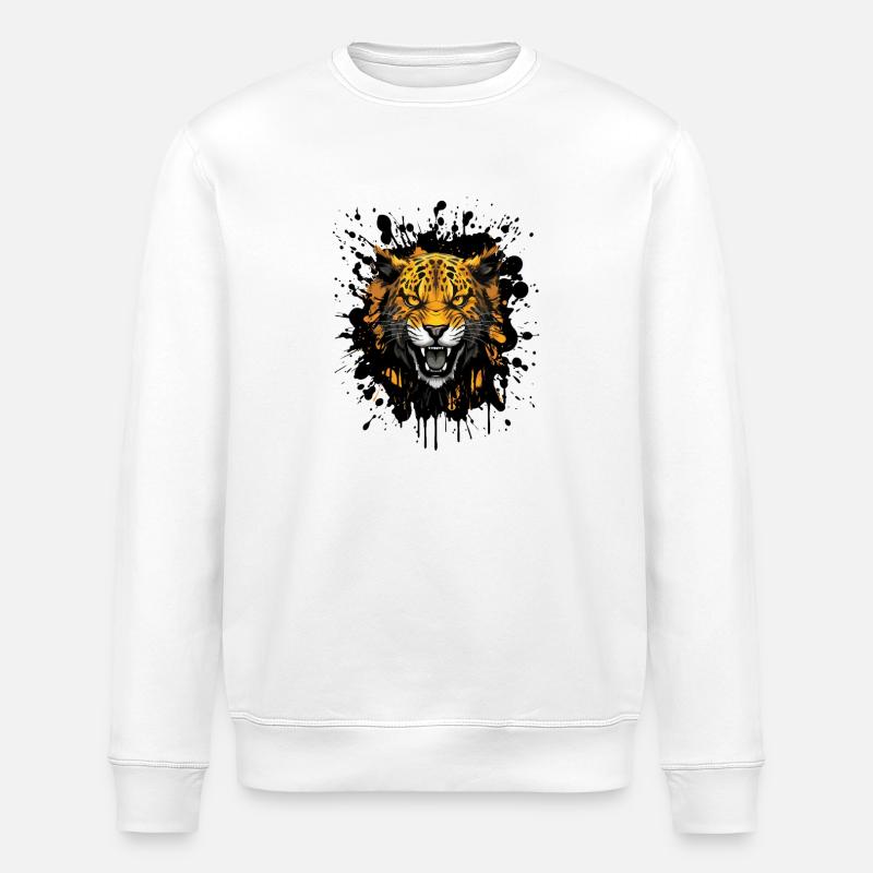 Tiger Splatter Kopf - Stanley/Stella Unisex Bio-Sweatshirt ROLLER - Weiß
