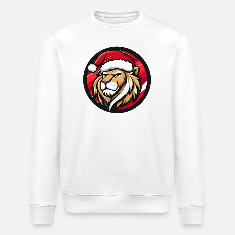 Weihnachtslöwe mit Santa Hut - Stanley/Stella Unisex Bio-Sweatshirt ROLLER - Weiß