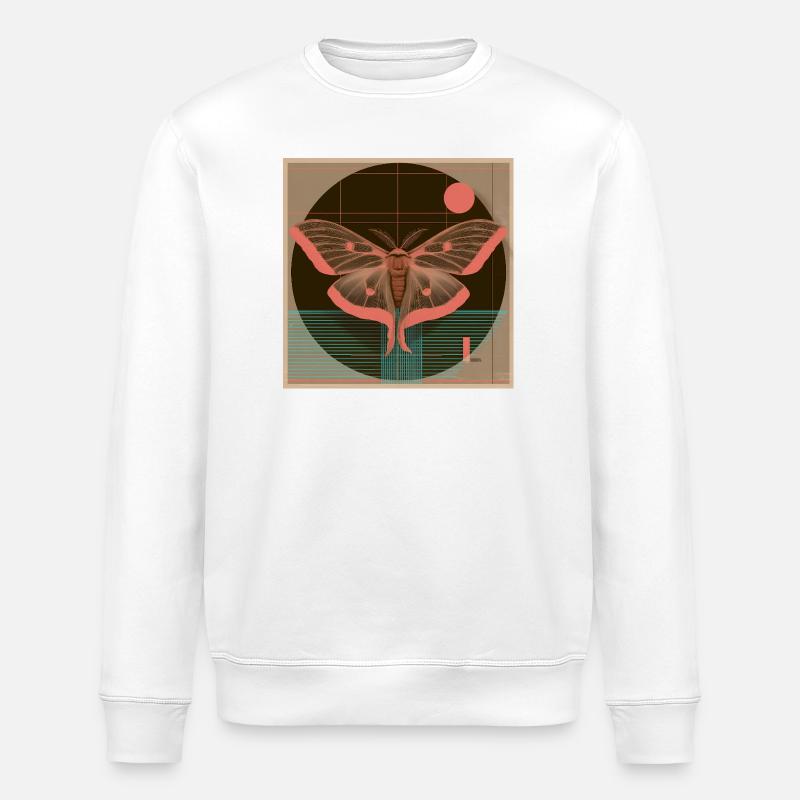 Luna Moth – Retro Geometry Moth Design - Stanley/Stella ROLLER Unisex Organic Sweatshirt - white