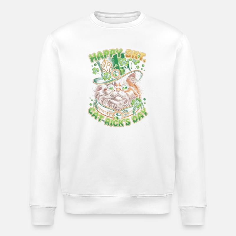 Bonheur félin pour la Saint-Patrick - Sweat bio ROLLER Stanley/Stella Unisexe - blanc
