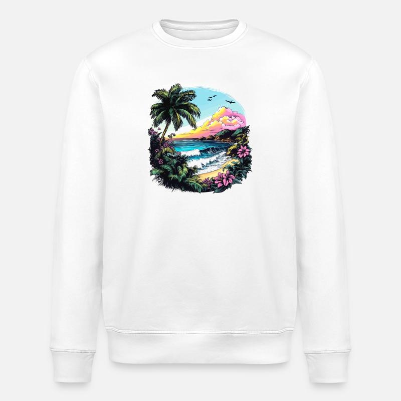 Côte tropicale au coucher du soleil - Sweat bio ROLLER Stanley/Stella Unisexe - blanc