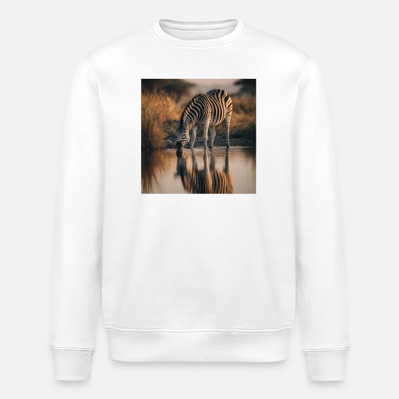 Zebra am Wasserloch Spiegelung Afrika Safari - Stanley/Stella Unisex Bio-Sweatshirt ROLLER - Weiß