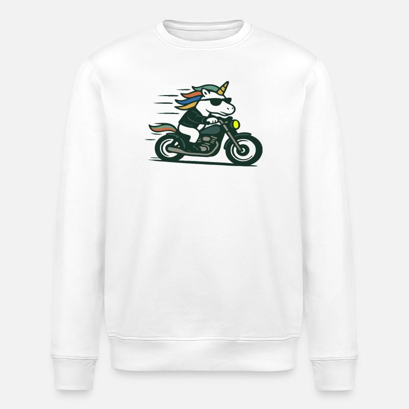 Fast Biker einhornfahrende Motorrad-Maskottchen-Kunst - Stanley/Stella Unisex Bio-Sweatshirt ROLLER - Weiß