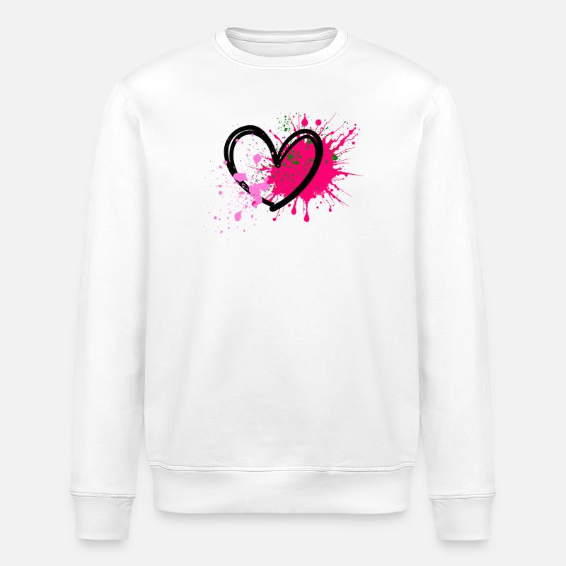 Neon-Splatterherz auf Schwarz - Stanley/Stella Unisex Bio-Sweatshirt ROLLER - Weiß