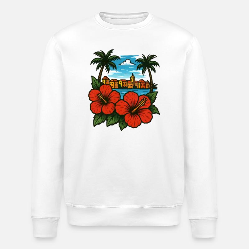 Paradis Côtier Hibiscus Caraïbes - Sweat bio ROLLER Stanley/Stella Unisexe - blanc