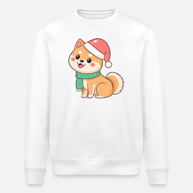 Shiba Noël en bonnet et écharpe - Sweat bio ROLLER Stanley/Stella Unisexe - blanc