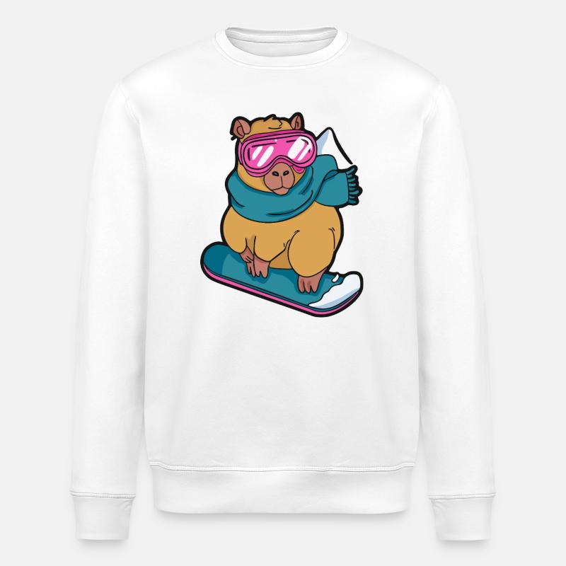 Cool Capybara Snowboard Winter Sport - Stanley/Stella ROLLER Unisex Organic Sweatshirt - white