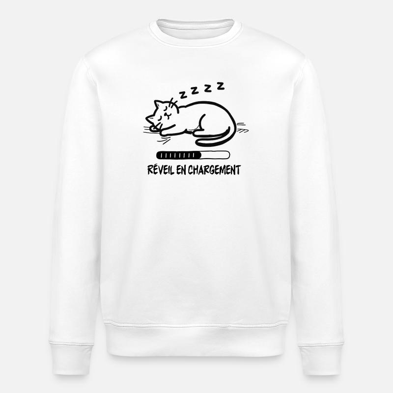 Sleeping cat, alarm clock charging - Stanley/Stella ROLLER Unisex Organic Sweatshirt - white