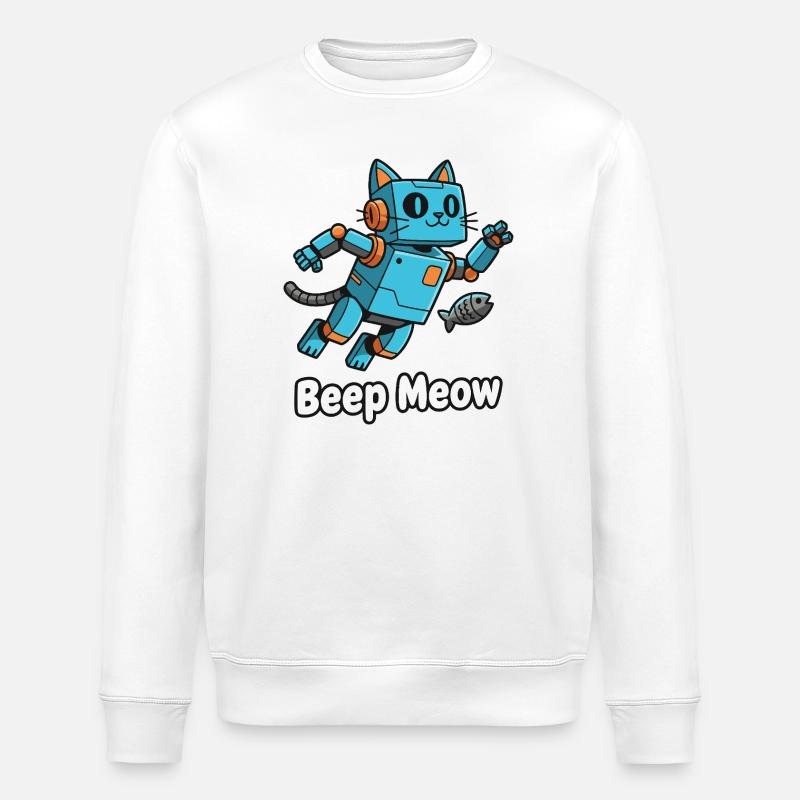 Chat robot bleu Bip Miaou - Sweat bio ROLLER Stanley/Stella Unisexe - blanc