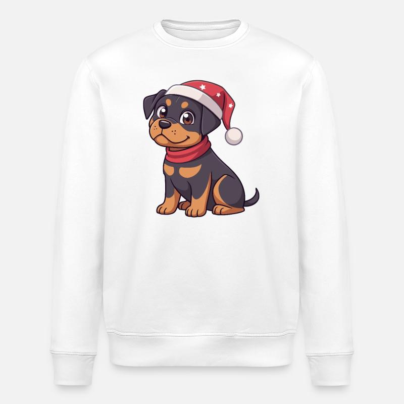 Chiot Noël Cartoon Bonnet Rouge - Sweat bio ROLLER Stanley/Stella Unisexe - blanc