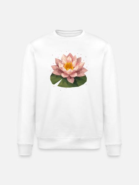 Nénuphar polygonal rose sur feuille verte - Sweat bio ROLLER Stanley/Stella Unisexe - blanc