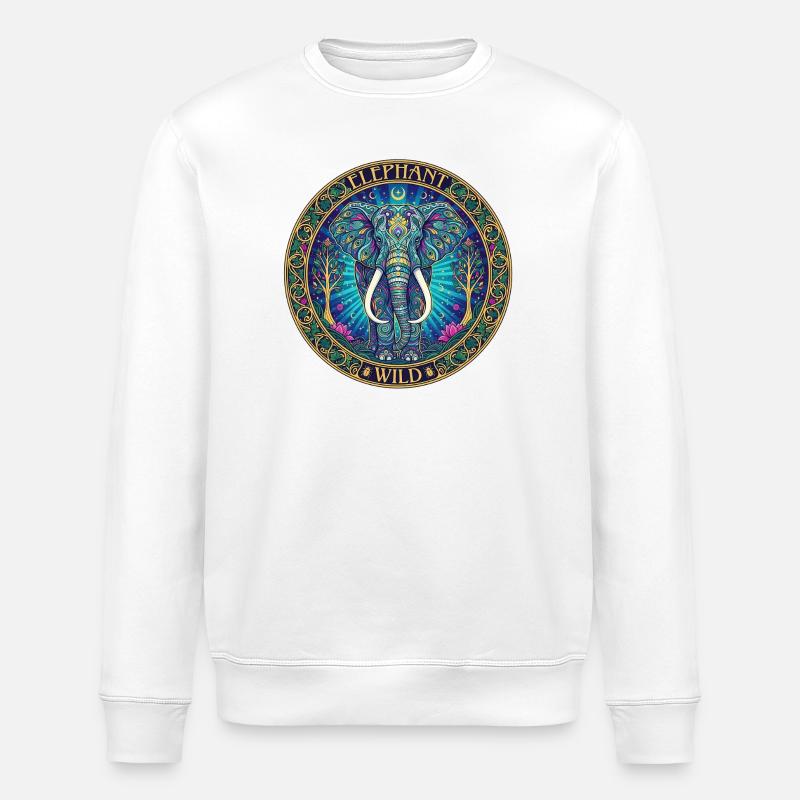 Cercle du Mandala des Éléphants Sauvages - Sweat bio ROLLER Stanley/Stella Unisexe - blanc