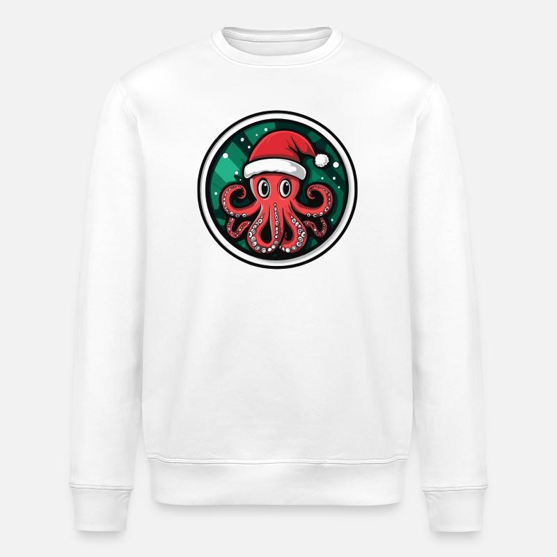 Weihnachtsoktopus mit Santa Hut - Stanley/Stella Unisex Bio-Sweatshirt ROLLER - Weiß