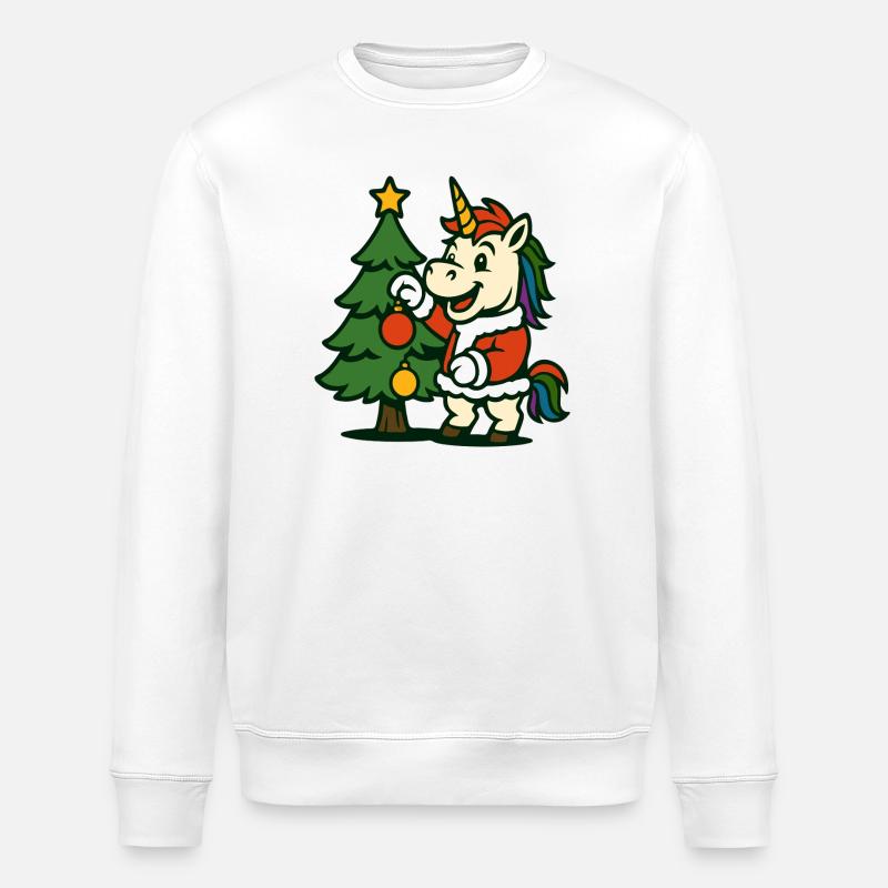 Weihnachts-Einhorn-Kunst schmückt Weihnachtsbaum - Stanley/Stella Unisex Bio-Sweatshirt ROLLER - Weiß