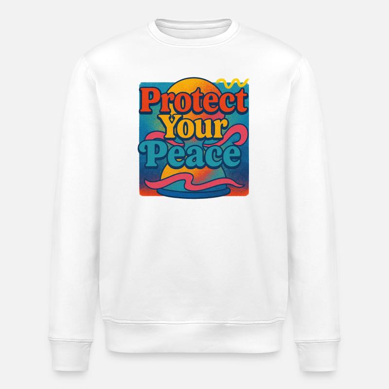 Protect Your Peace Retro Sunset - Stanley/Stella ROLLER Unisex Organic Sweatshirt - white