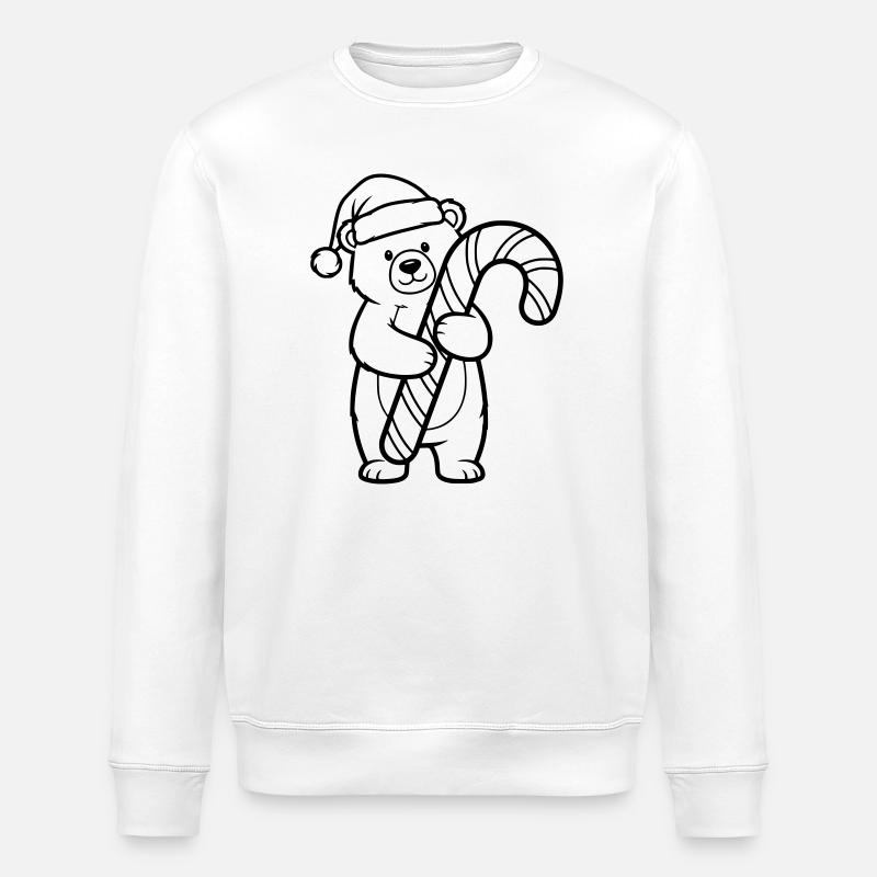 Niedlicher Weihnachtsbär mit Zuckerstange - Stanley/Stella Unisex Bio-Sweatshirt ROLLER - Weiß