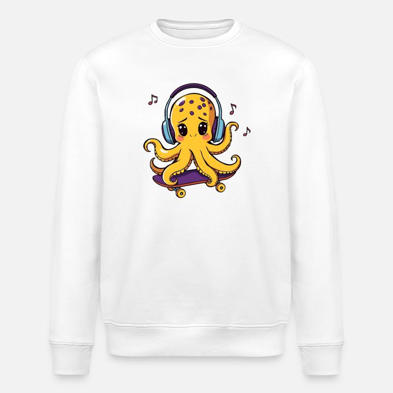 Octopus DJ on skateboard - Stanley/Stella ROLLER Unisex Organic Sweatshirt - white