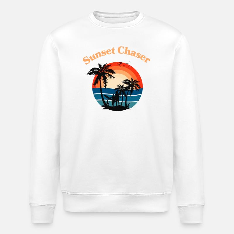 Retro Surfer Sunset Palm Tree Graphic - Sweat bio ROLLER Stanley/Stella Unisexe - blanc