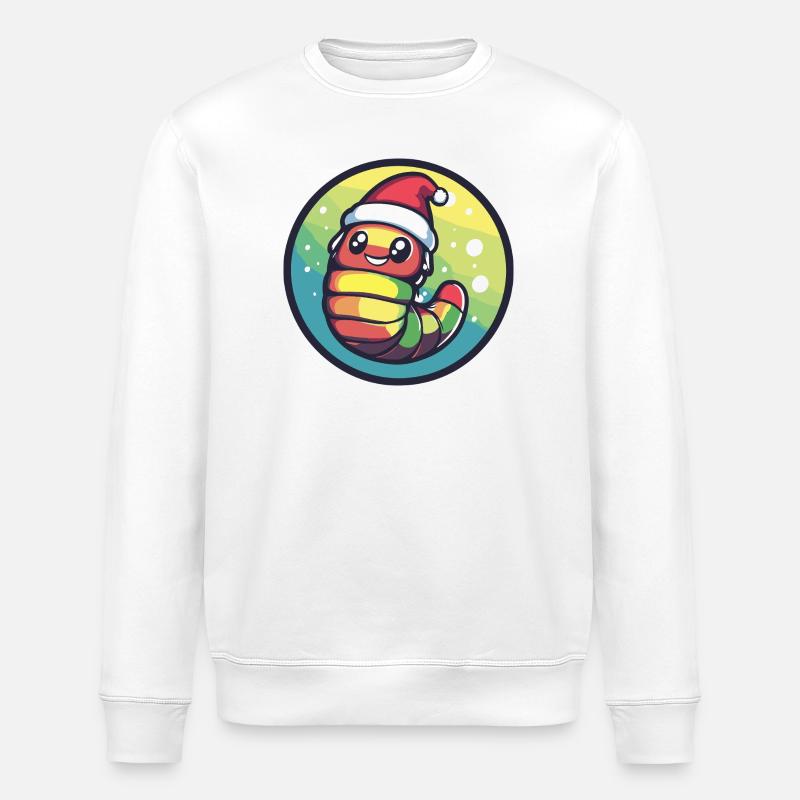 Winter-Wurm mit SantaHut - Stanley/Stella Unisex Bio-Sweatshirt ROLLER - Weiß