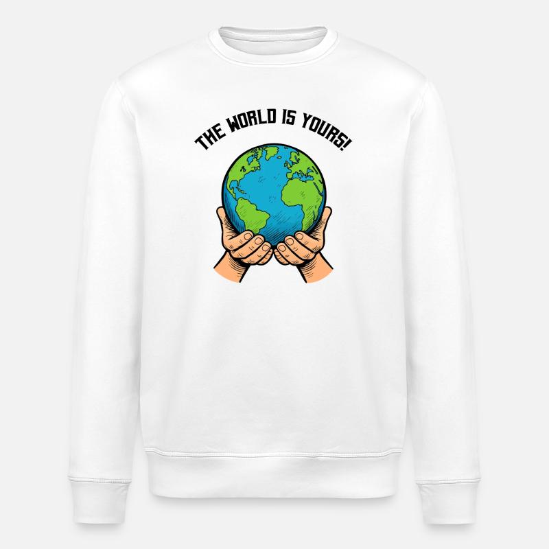 Hands Holding Earth – Global Responsibility - Stanley/Stella ROLLER Unisex Organic Sweatshirt - white
