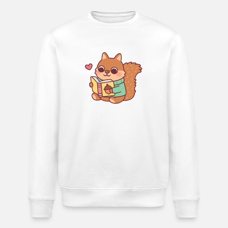 Niedliches Eichhörnchen liest ein Buch - Stanley/Stella Unisex Bio-Sweatshirt ROLLER - Weiß