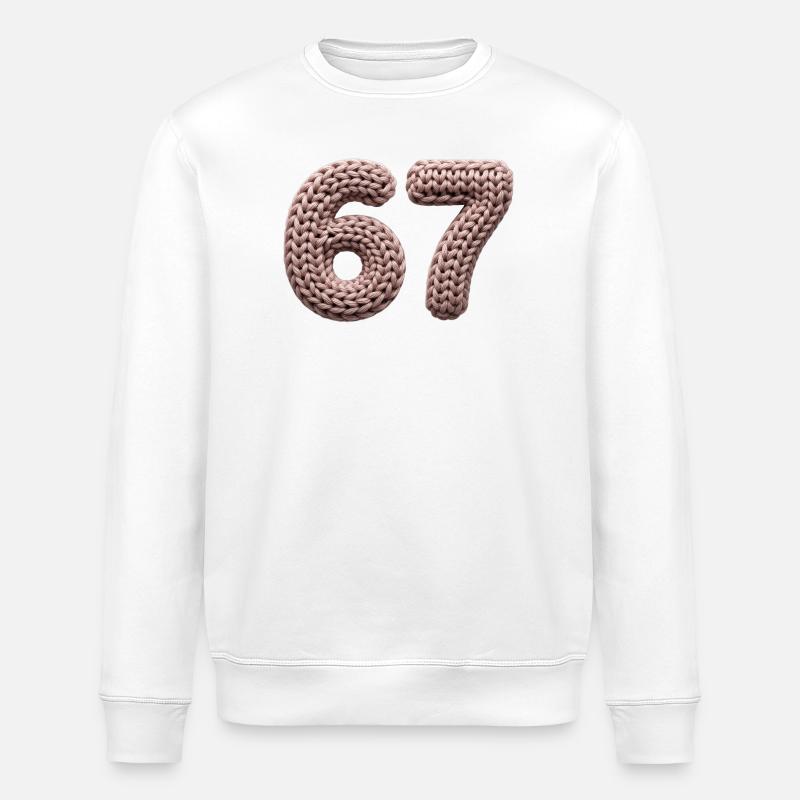 67 Memes – Pink Knitting Pattern Number - Stanley/Stella ROLLER Unisex Organic Sweatshirt - white