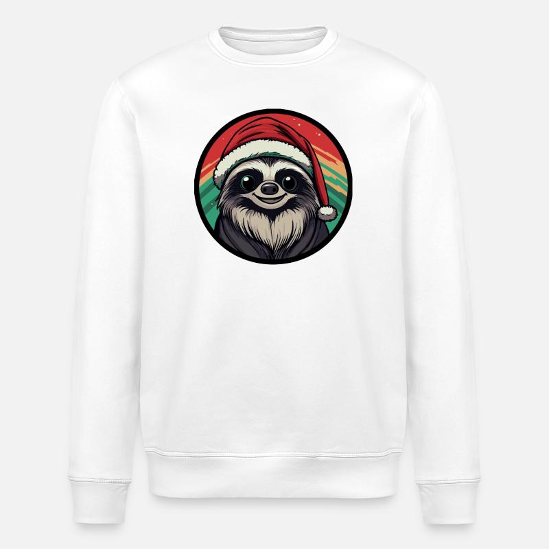 Weihnachts-Sloth im Santa-Hut - Stanley/Stella Unisex Bio-Sweatshirt ROLLER - Weiß
