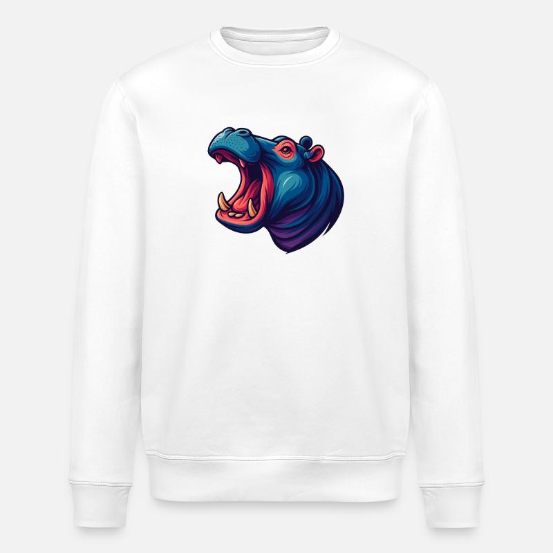Neon-Hippo mit offener Schnauze - Stanley/Stella Unisex Bio-Sweatshirt ROLLER - Weiß