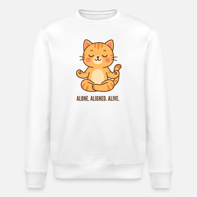 Chat méditant seul, aligné vivant - Sweat bio ROLLER Stanley/Stella Unisexe - blanc