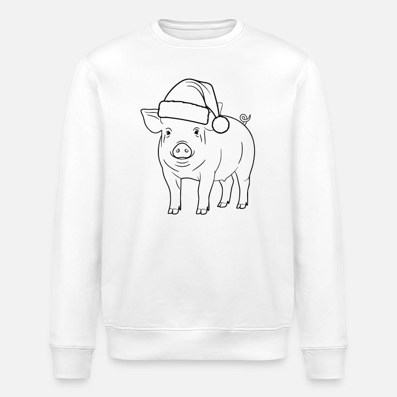 Pig with Santa Hat Illustration - Stanley/Stella ROLLER Unisex Organic Sweatshirt - white