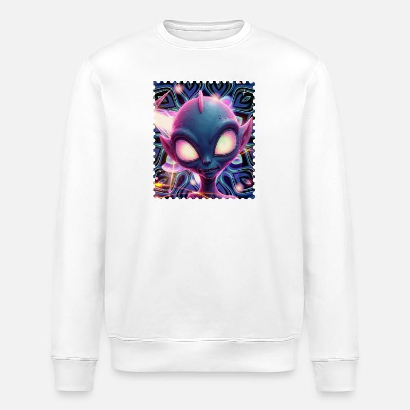 Neon-Alien Porträt im Psychedelicht - Stanley/Stella Unisex Bio-Sweatshirt ROLLER - Weiß