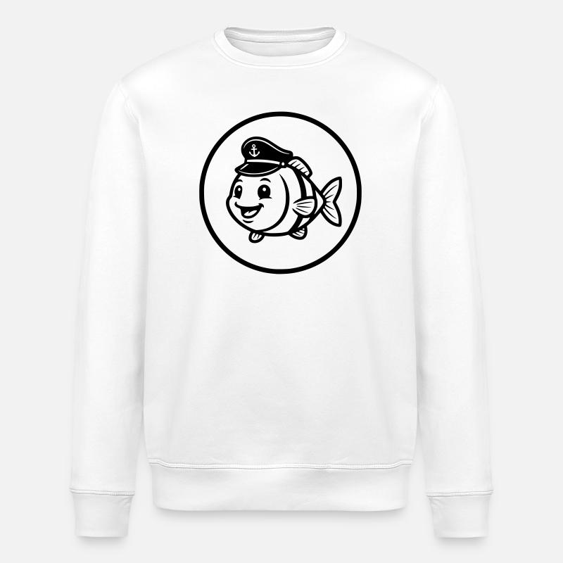 Funny Fish Captain Cap Comic - Stanley/Stella ROLLER Unisex Organic Sweatshirt - white