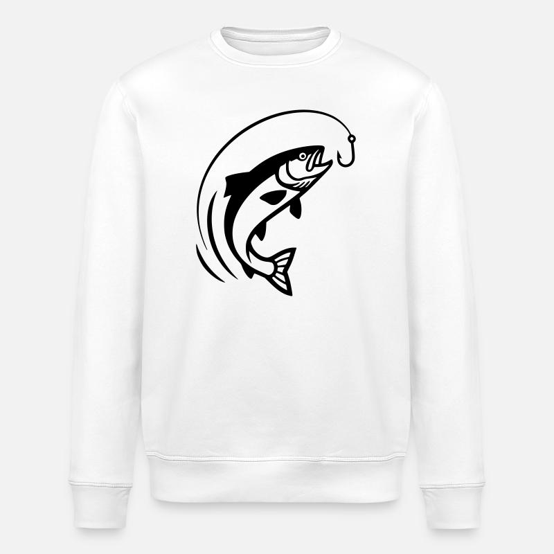 Jumping Fish Hook Bite Action - Stanley/Stella ROLLER Unisex Organic Sweatshirt - white
