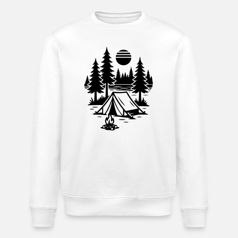 Tent Nature Campfire Camping - Stanley/Stella ROLLER Unisex Organic Sweatshirt - white