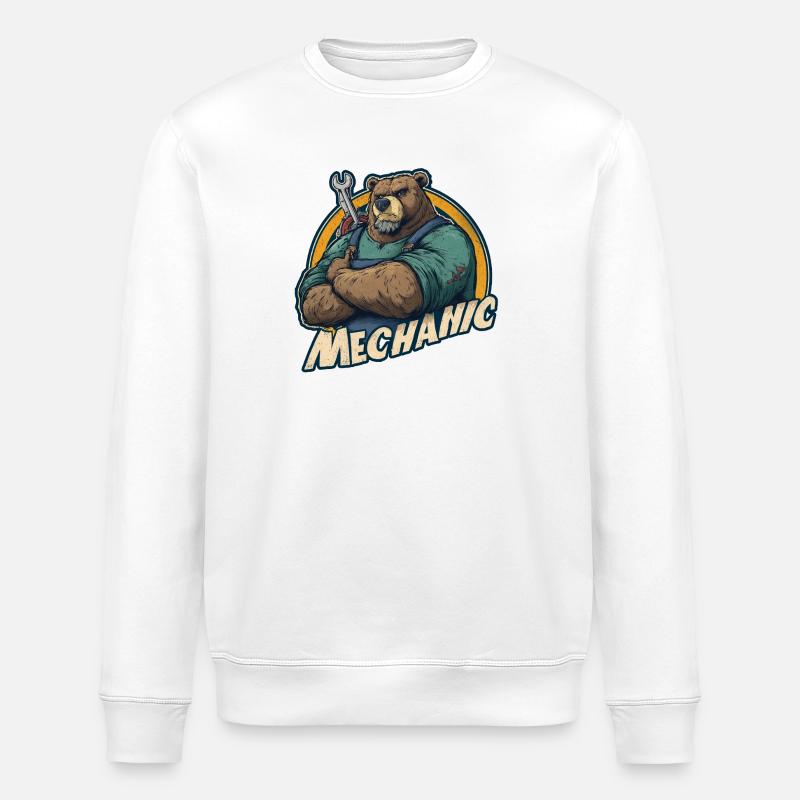 Mechanic Bear Strong Workshop Motif - Stanley/Stella ROLLER Unisex Organic Sweatshirt - white