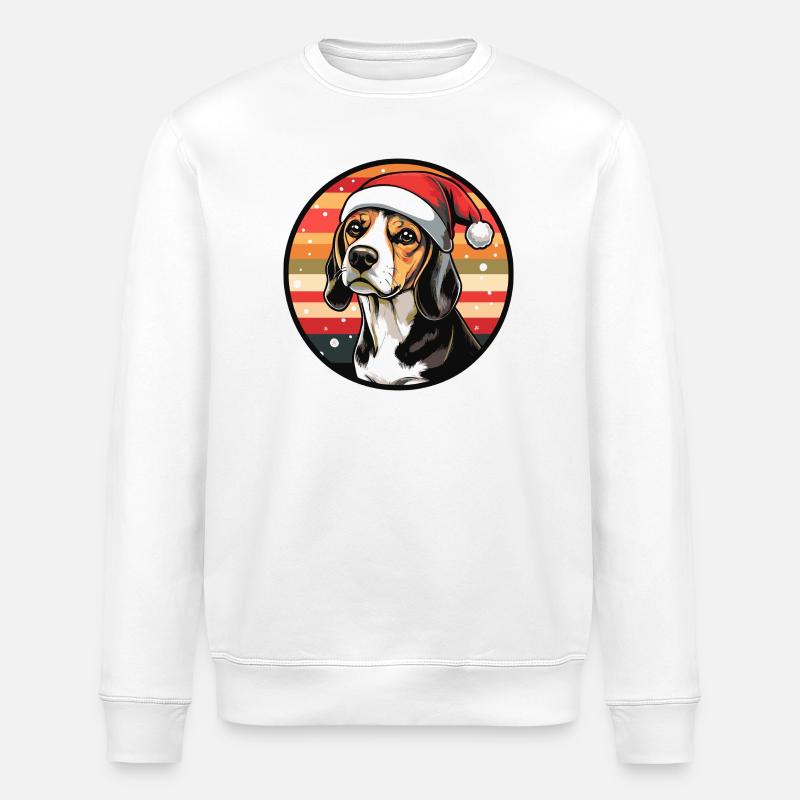 Beagle with Santa Claus hat - Stanley/Stella ROLLER Unisex Organic Sweatshirt - white