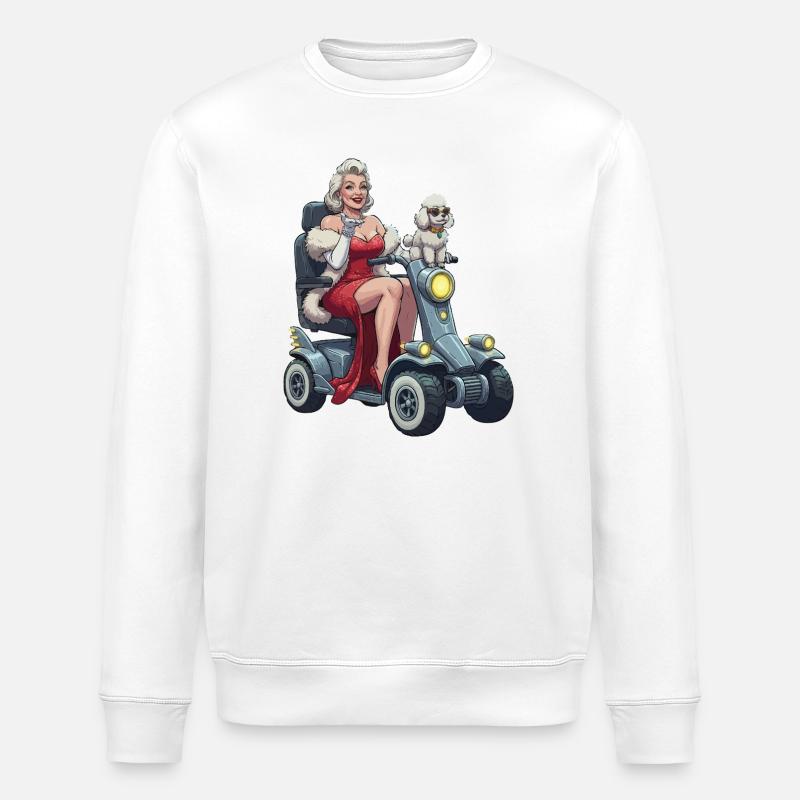 Pinup-Diva auf Mobilitätsroller und Hund - Stanley/Stella Unisex Bio-Sweatshirt ROLLER - Weiß