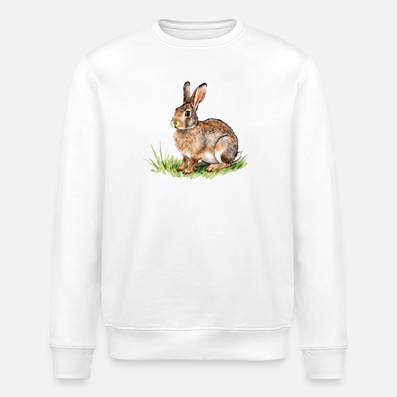 Aquarell Hase im Gras - Stanley/Stella Unisex Bio-Sweatshirt ROLLER - Weiß