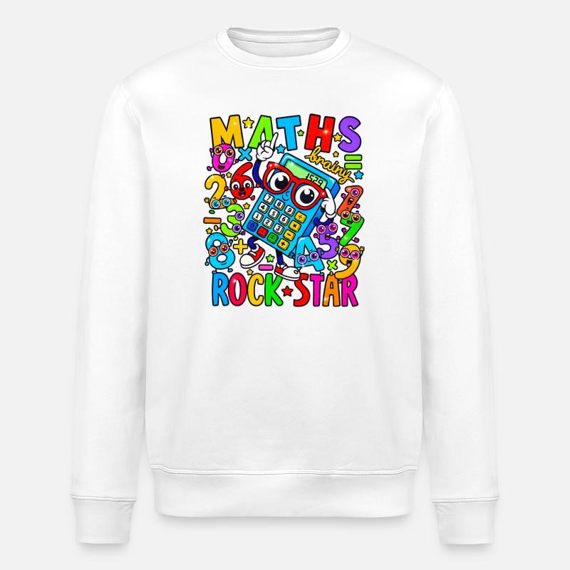 Math Rock Star Calculator Neon - Stanley/Stella ROLLER Unisex Organic Sweatshirt - white
