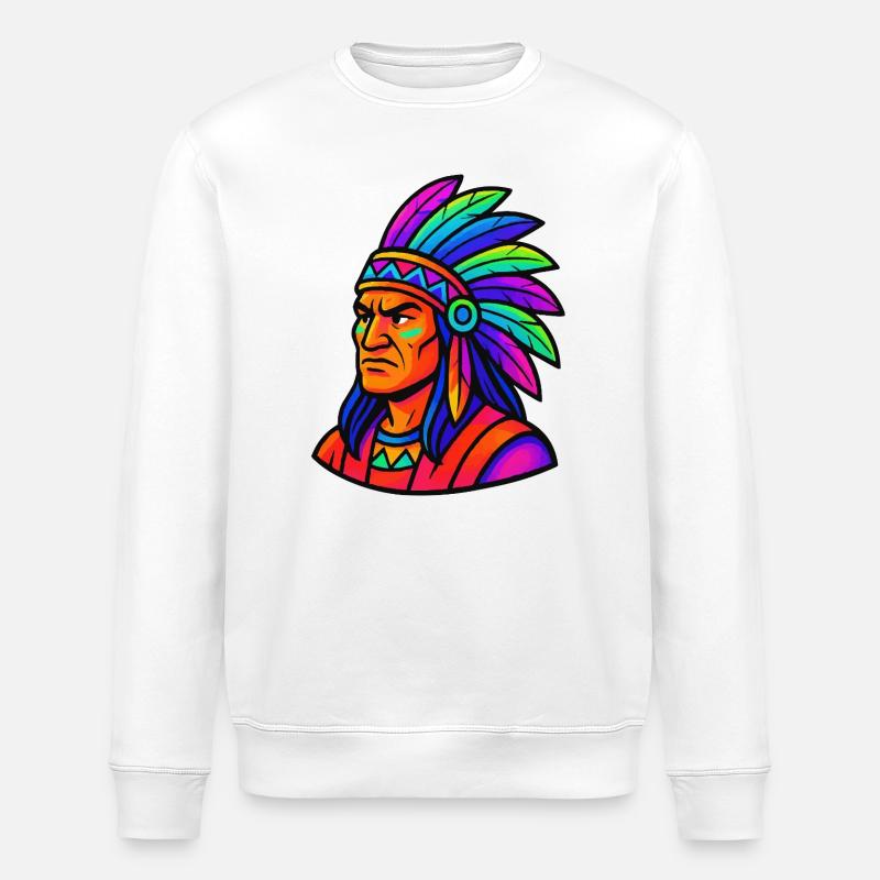 Häuptling Indianer Comic - Stanley/Stella Unisex Bio-Sweatshirt ROLLER - Weiß