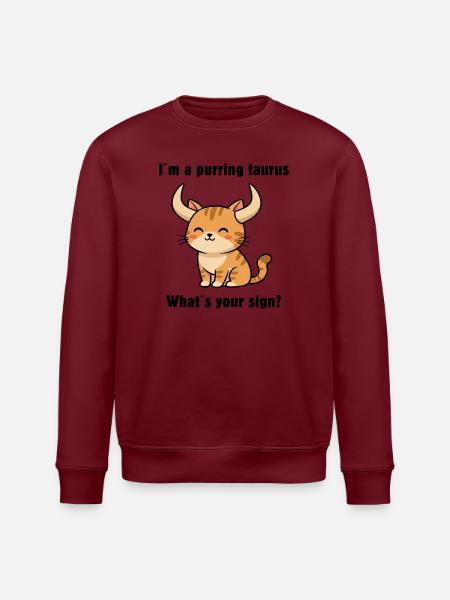 Cute Taurus Cat – Strong Zodiac Sign Motif - Stanley/Stella ROLLER Unisex Organic Sweatshirt - white