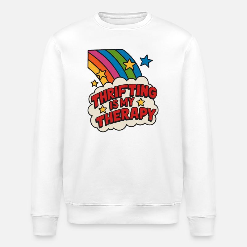 Thrifting Therapy Rainbow Patch - Stanley/Stella ROLLER Unisex Organic Sweatshirt - white